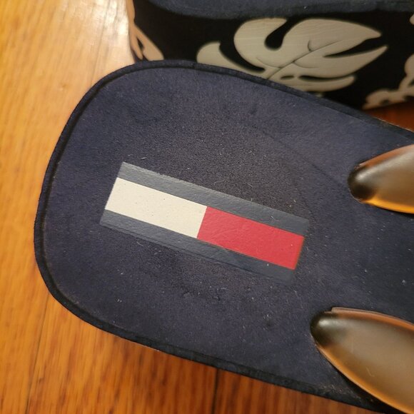 Tommy Hilfiger Platform Flip Flops 7M Navy White Floral Chunky 90s Y2K Sandals - Picture 9 of 11